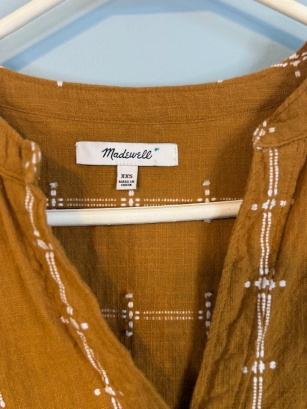 Madewell Central Shirt in Stripe Mix: Ochre Mustard Short Sleeve Blouse - Picture 3 of 8
